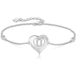 Heart Initial 925 Sterling Silver Letter Alphabet Jewelry - Letter U
